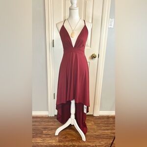 NWT Cupshe Burgundy High Low Sundress Plunge Neckline Spaghetti Strap Size M